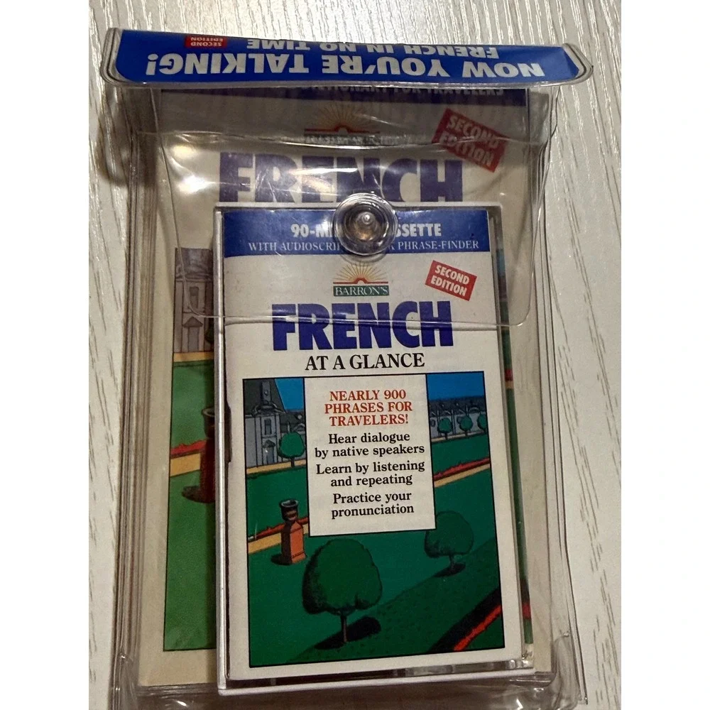 Barron's French At A Glance 2nd Ed Phrase Book Dictionary & Audio Cassette Tape